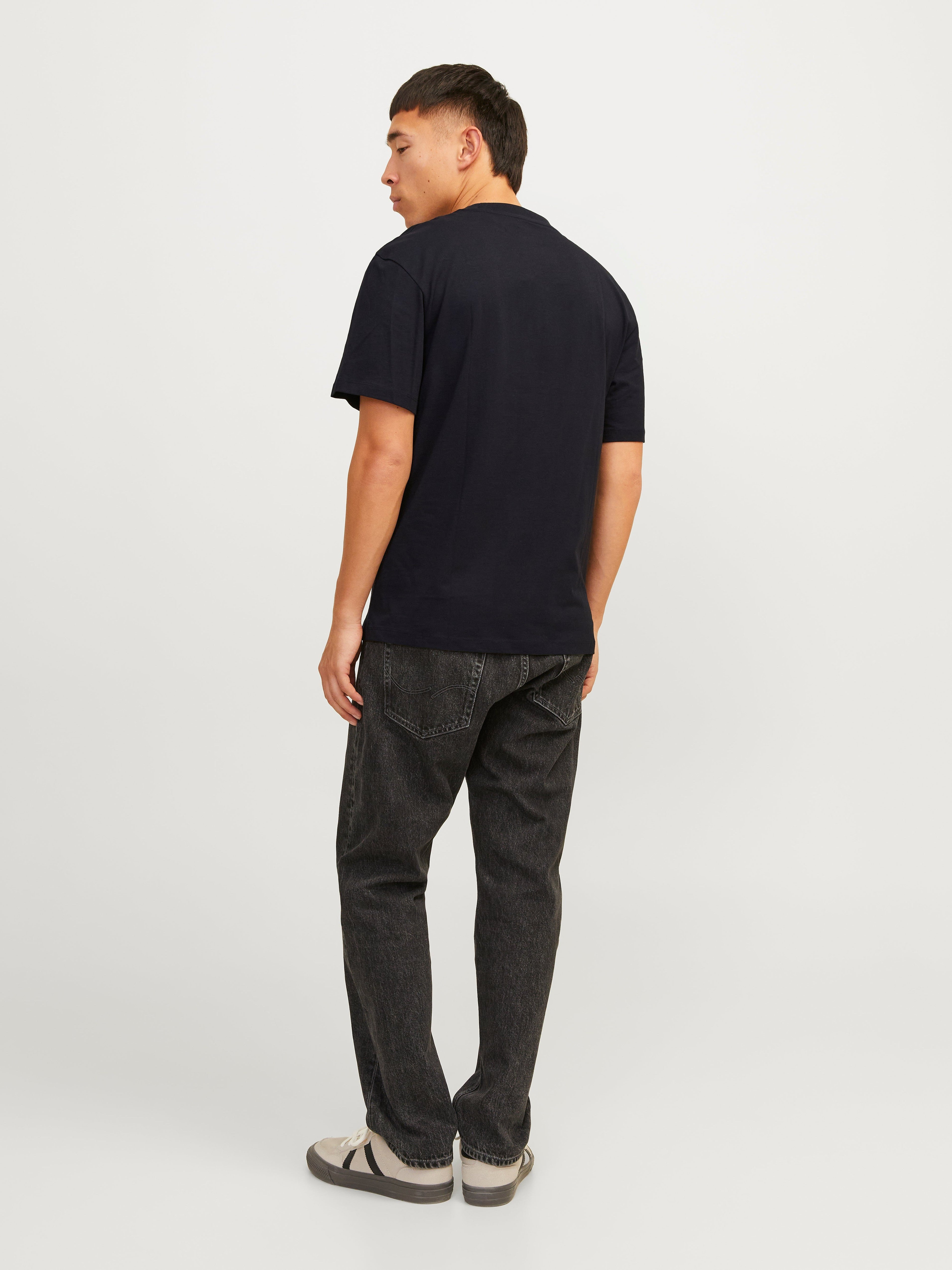 JACK & JONES JJECALEB varsity tee o-neck in black - Image 2