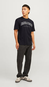 JACK & JONES JJECALEB varsity tee o-neck in black - Image 4