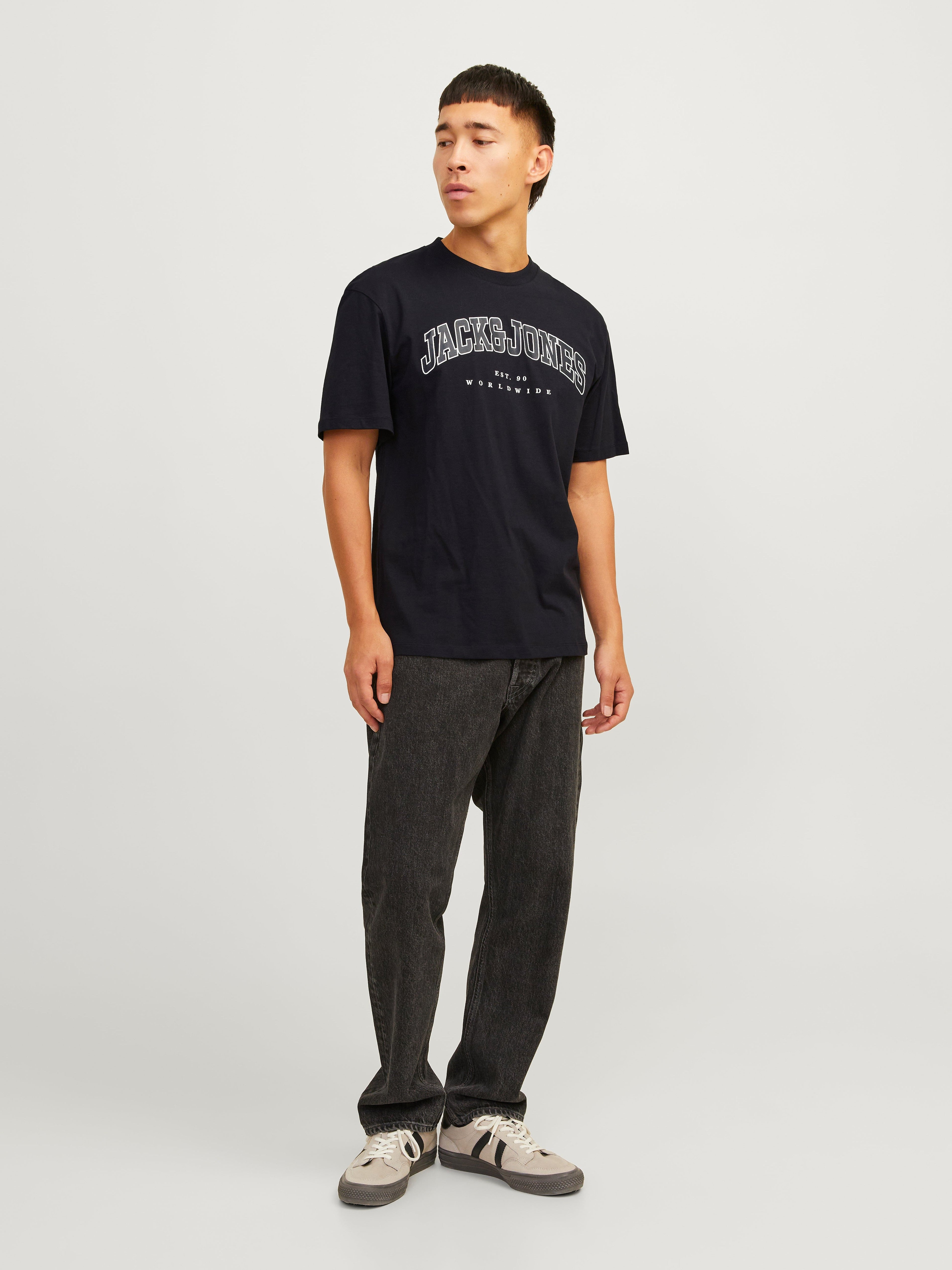JACK & JONES JJECALEB varsity tee o-neck in black - Image 4