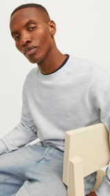 JACK & JONES JJECHARGE sweat crew neck in white melange - Image 7