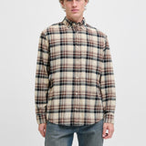 JACK & JONES JJECLASSIC flannel check shirt in antique white - Image 1
