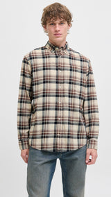 JACK & JONES JJECLASSIC flannel check shirt in antique white - Image 1