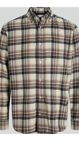 JACK & JONES JJECLASSIC flannel check shirt in antique white - Image 3