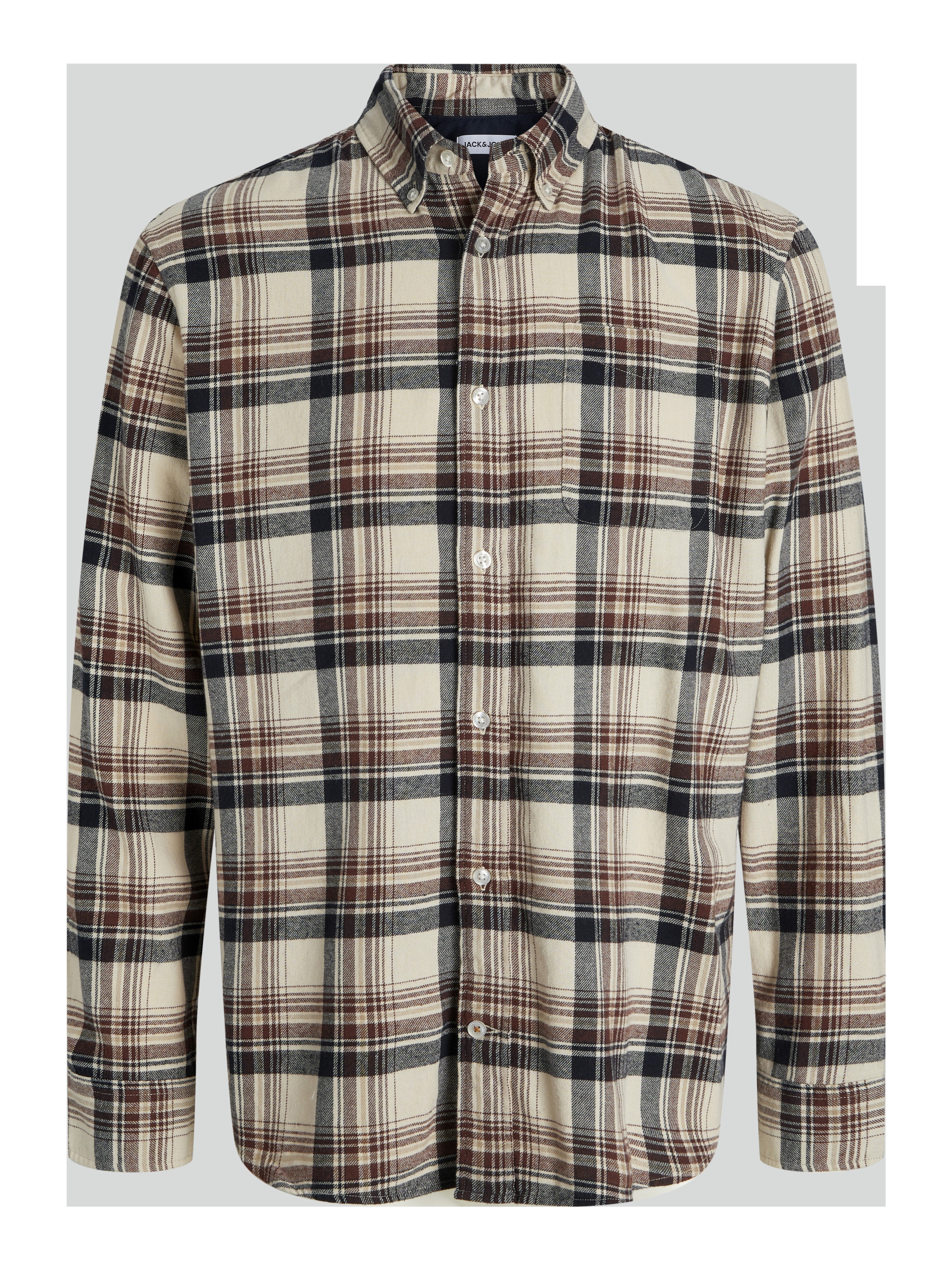 JACK & JONES JJECLASSIC flannel check shirt in antique white - Image 3