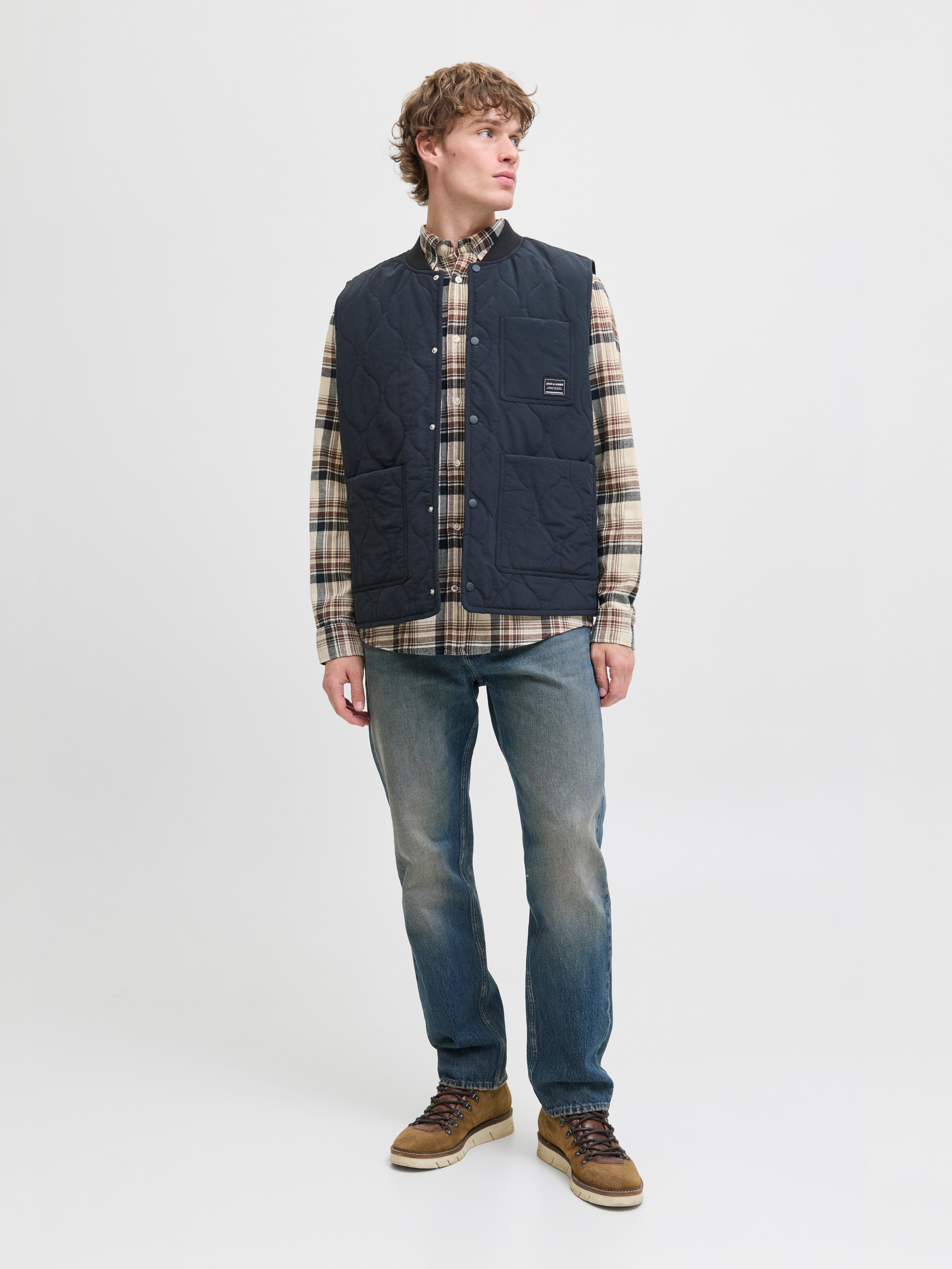 JACK & JONES JJECLASSIC flannel check shirt in antique white - Image 4