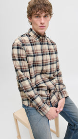 JACK & JONES JJECLASSIC flannel check shirt in antique white - Image 7