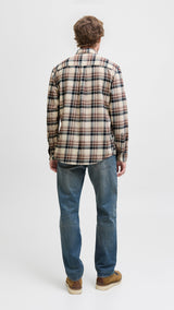 JACK & JONES JJECLASSIC flannel check shirt in antique white - Image 2