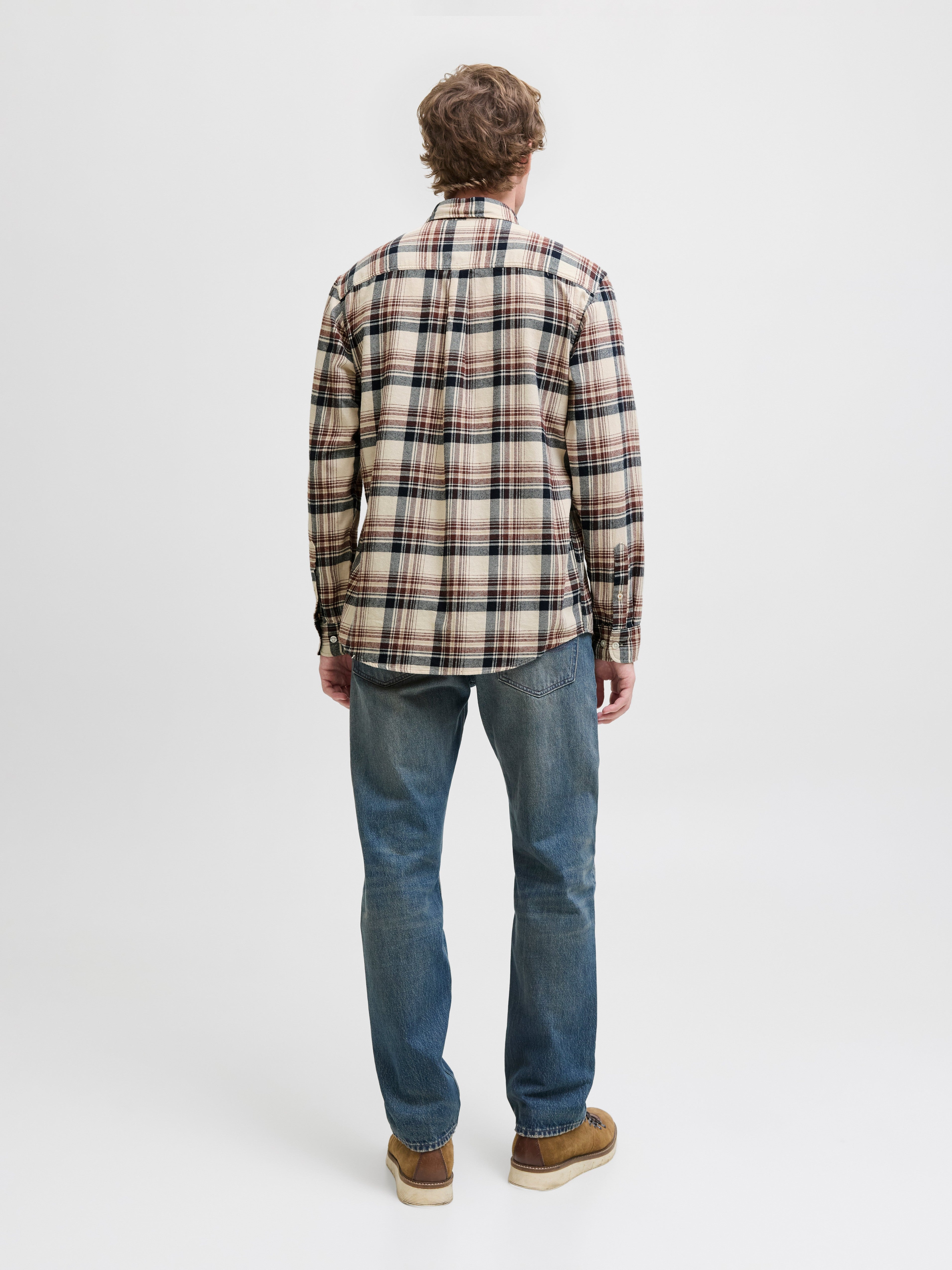 JACK & JONES JJECLASSIC flannel check shirt in antique white - Image 2