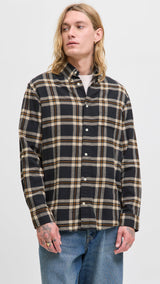 JACK & JONES JJECLASSIC flannel check shirt in black - Image 1