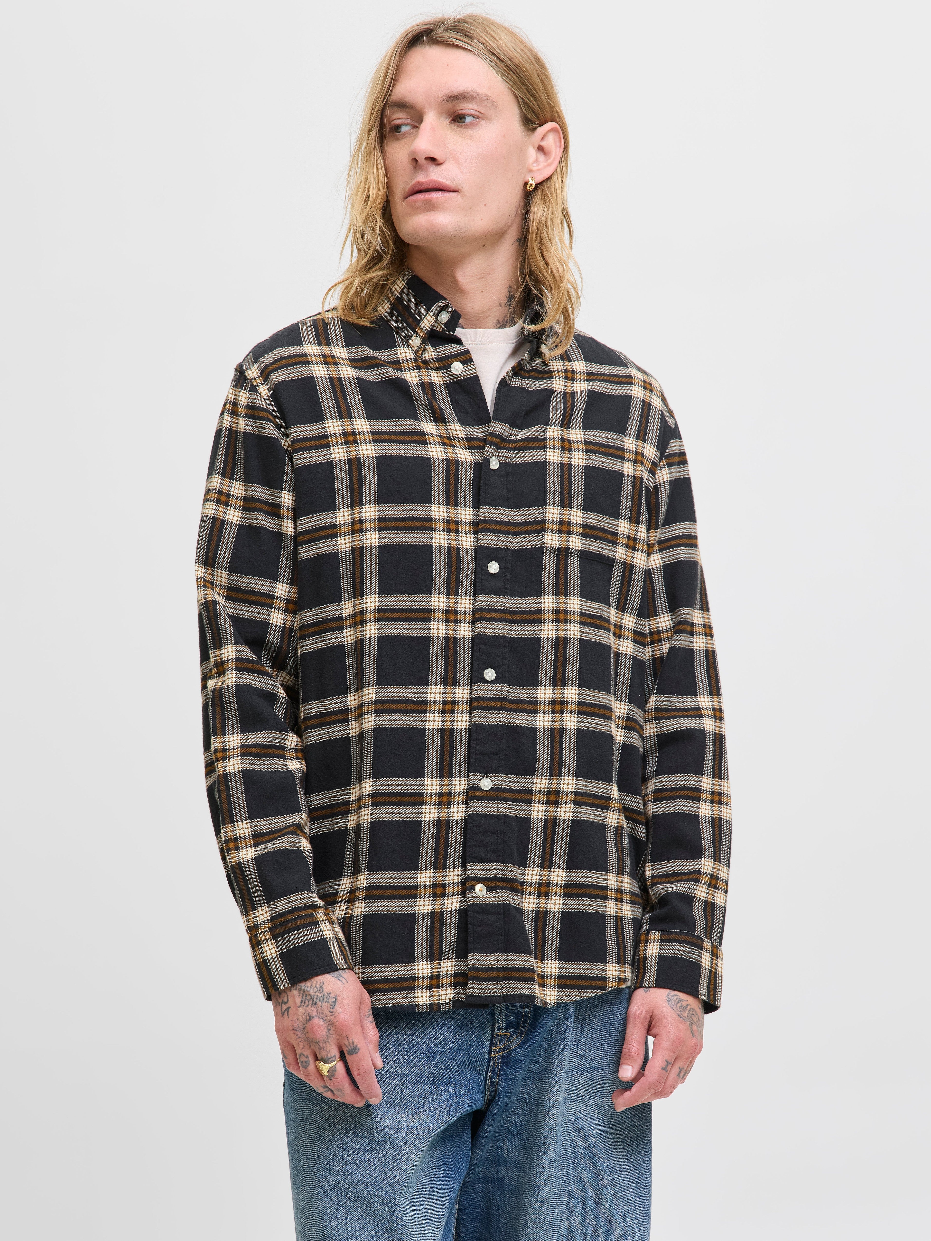 JACK & JONES JJECLASSIC flannel check shirt in black - Image 1