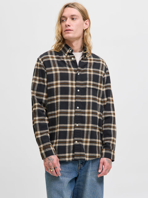 JACK & JONES JJECLASSIC flannel check shirt in black