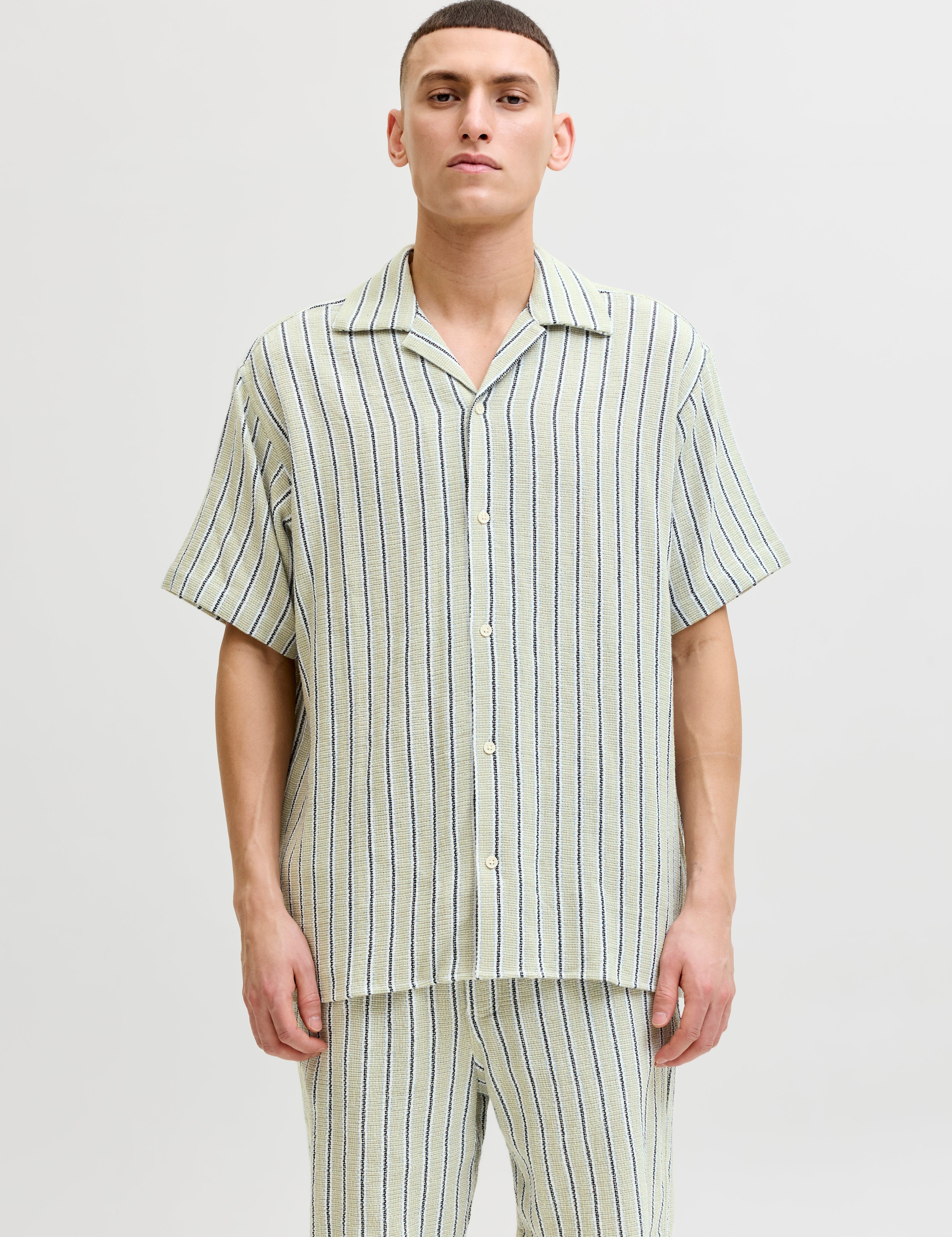 JACK & JONES JORCOBA stripe resort shirt in cedar - Image 1