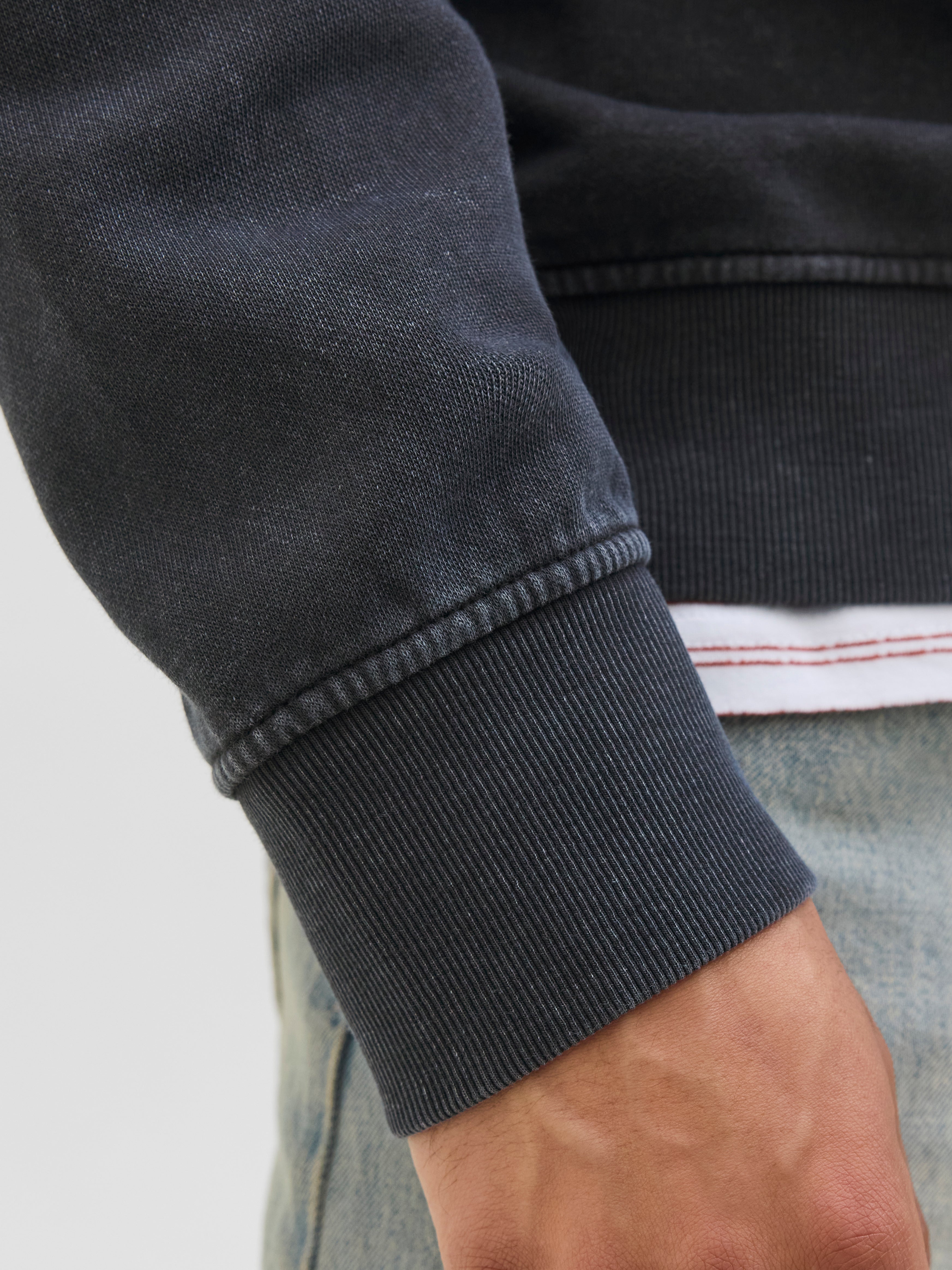 JACK & JONES JJEDOVER print sweat crew neck - black