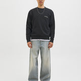 JACK & JONES JJEDOVER print sweat crew neck - black