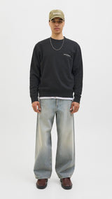 JACK & JONES JJEDOVER print sweat crew neck - black