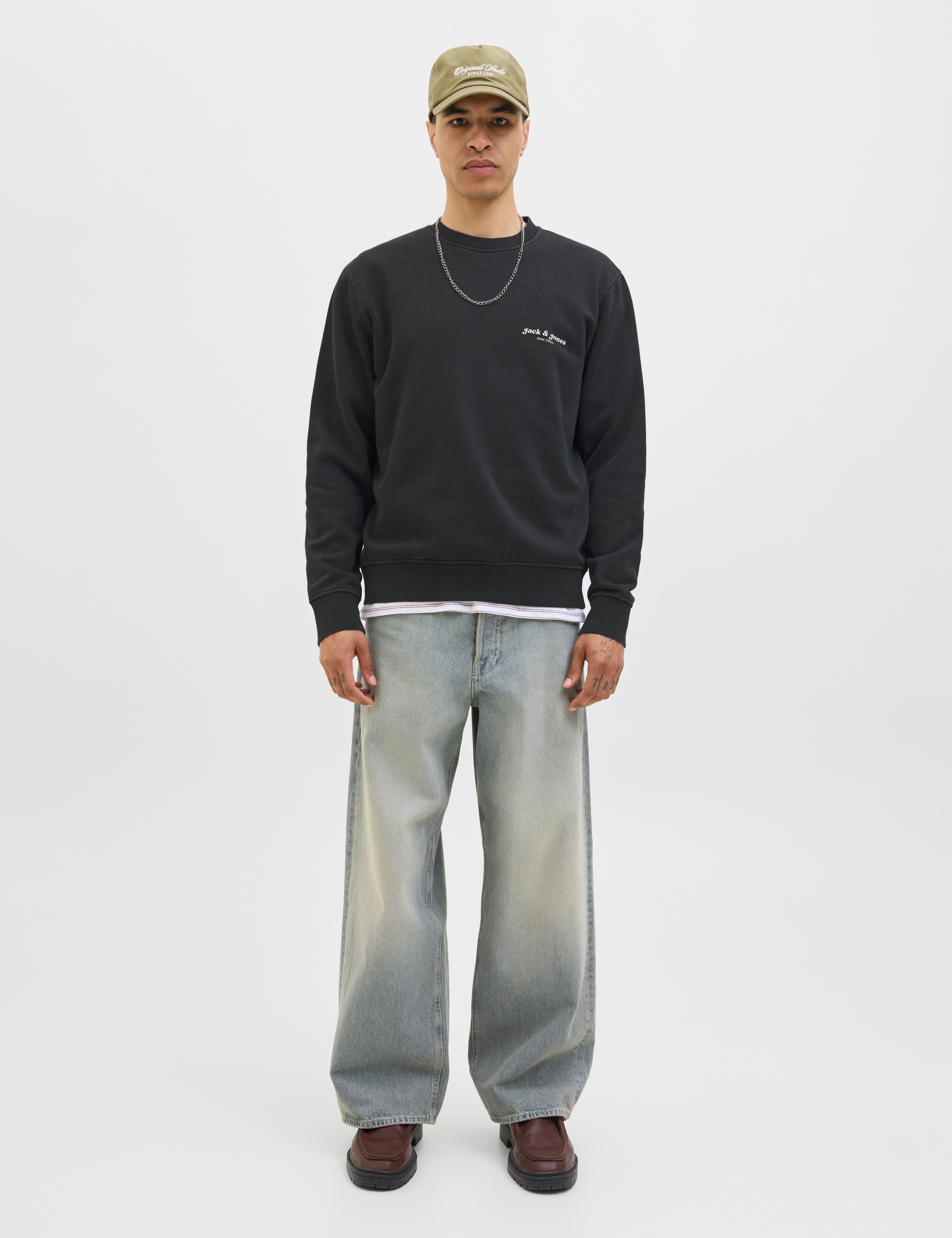 JACK & JONES JJEDOVER print sweat crew neck - black