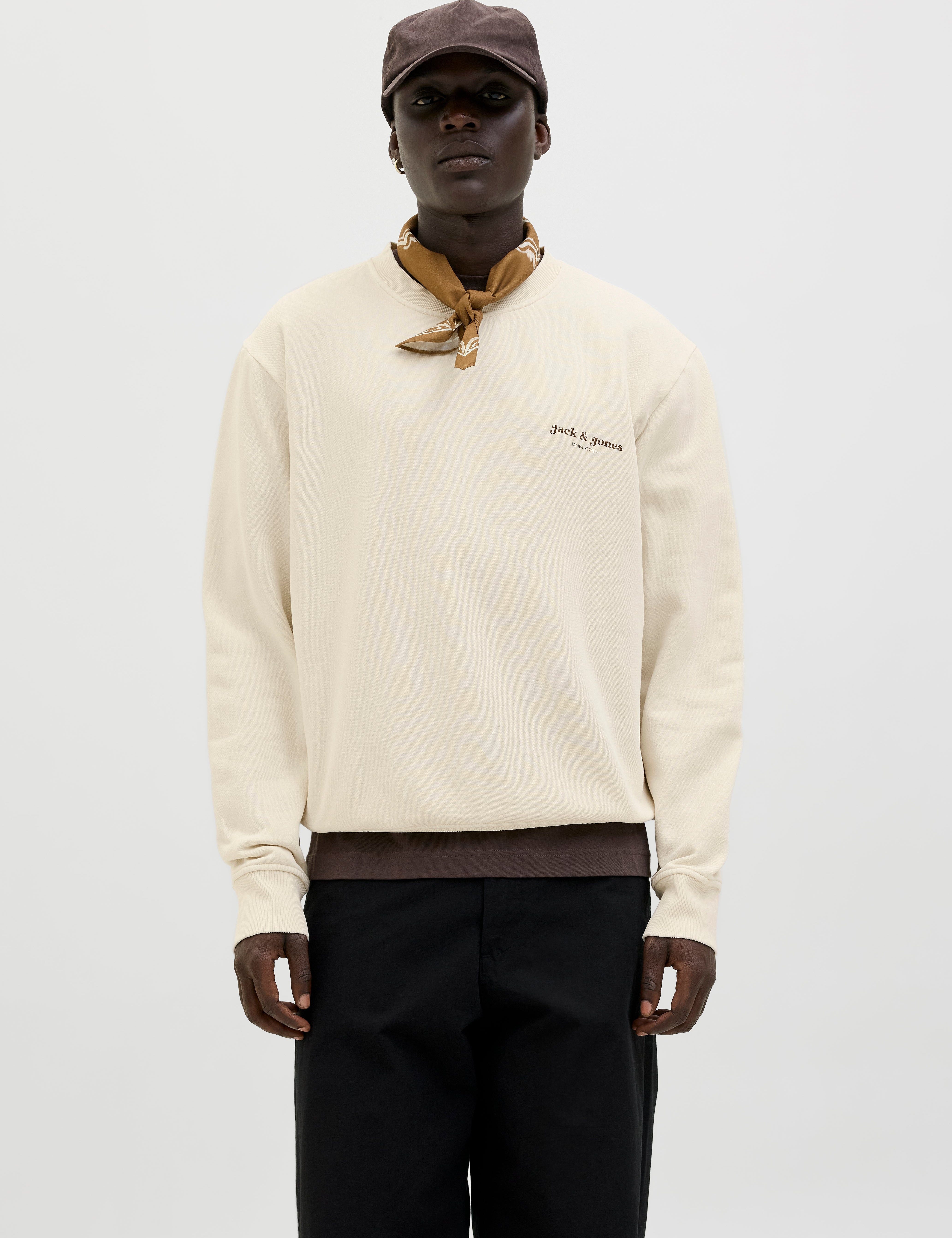 JACK & JONES JJEDOVER print sweat crew neck - antique white