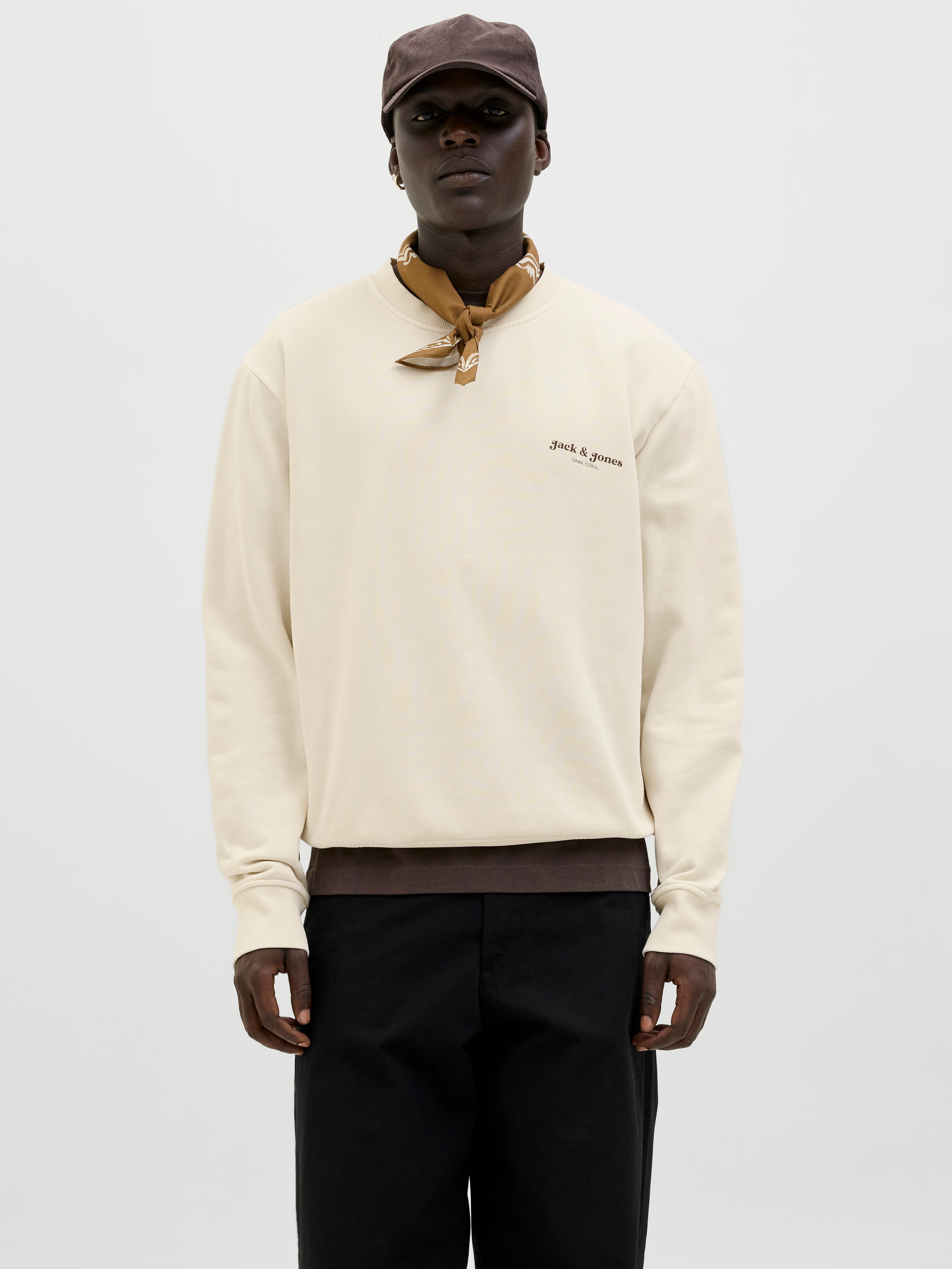 JACK & JONES JJEDOVER print sweat crew neck - antique white