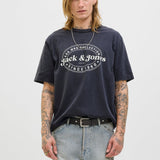 JACK & JONES JJEDOVER print tee crew neck in black - Image 1