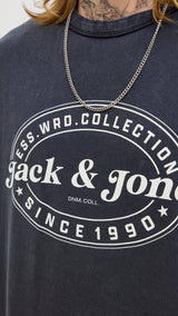 JACK & JONES JJEDOVER print tee crew neck in black - Image 6