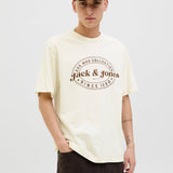 JACK & JONES JJEDOVER print tee crew neck in antique white - Image 1