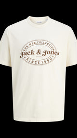 JACK & JONES JJEDOVER print tee crew neck in antique white - Image 3