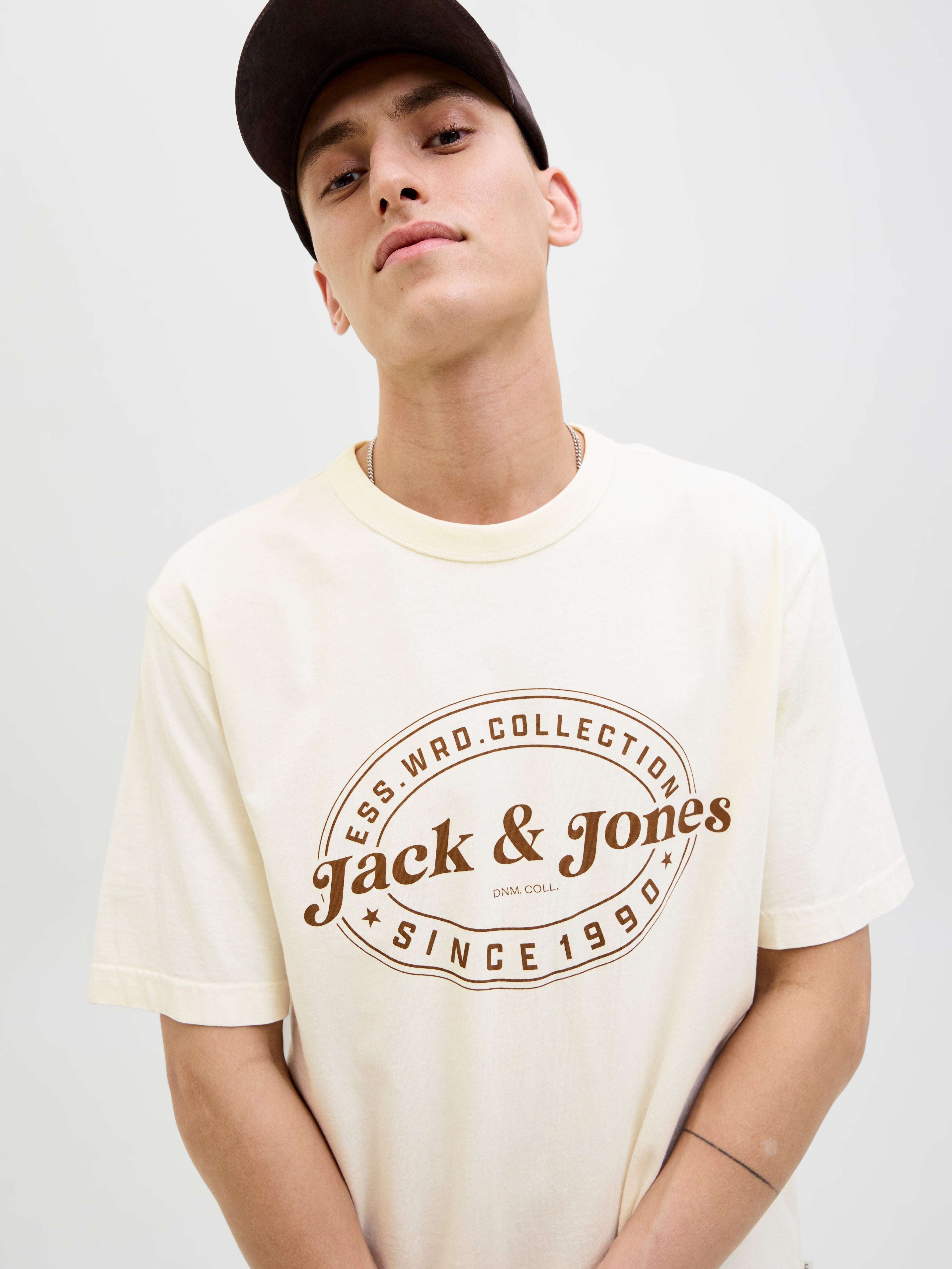 JACK & JONES JJEDOVER print tee crew neck in antique white - Image 7