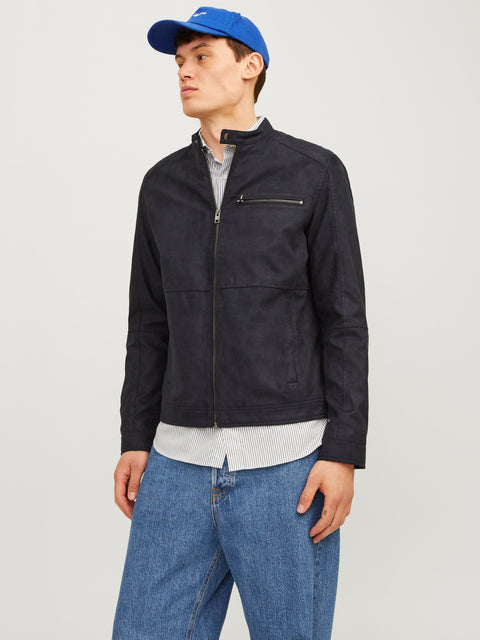 JACK & JONES JJEDYLAN biker jacket in jet black