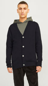 JACK & JONES JJEEMIL knit button cardigan in black - Image 1