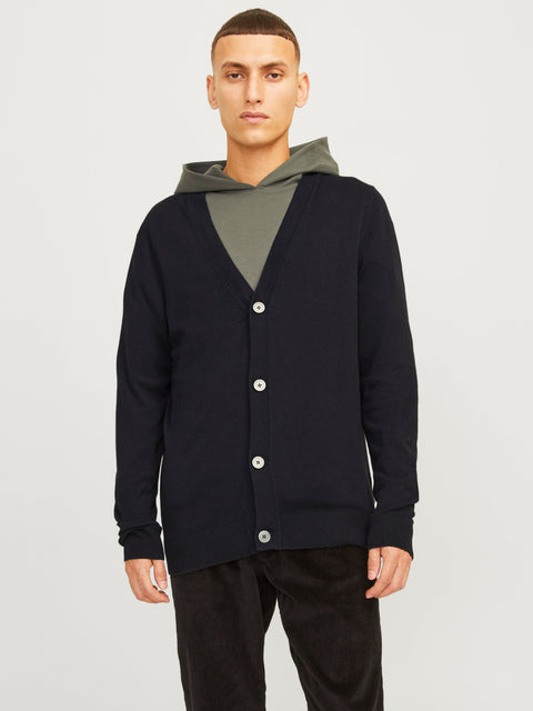 JACK & JONES JJEEMIL knit button cardigan in black