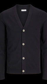 JACK & JONES JJEEMIL knit button cardigan in black - Image 3