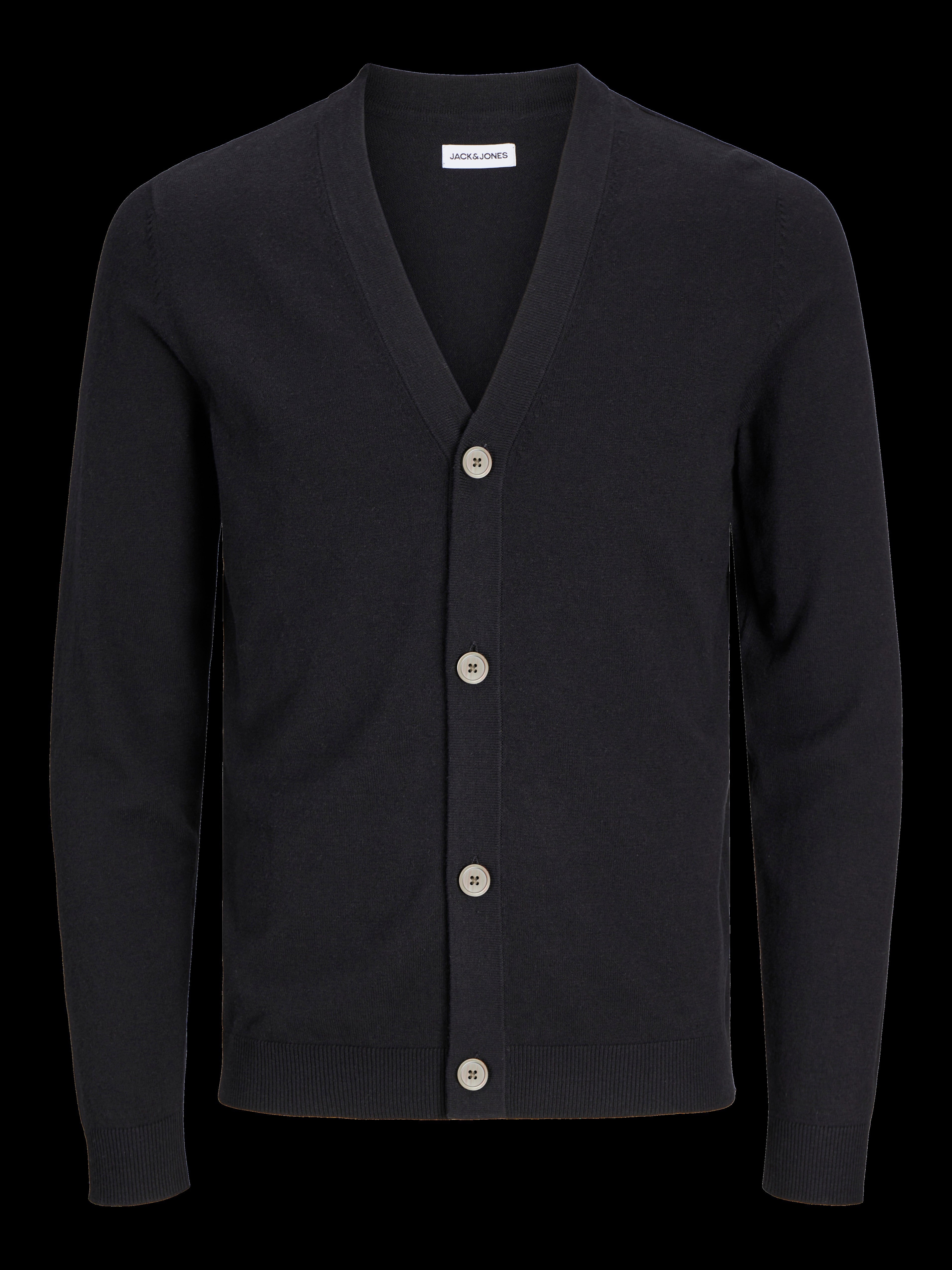 JACK & JONES JJEEMIL knit button cardigan in black - Image 3