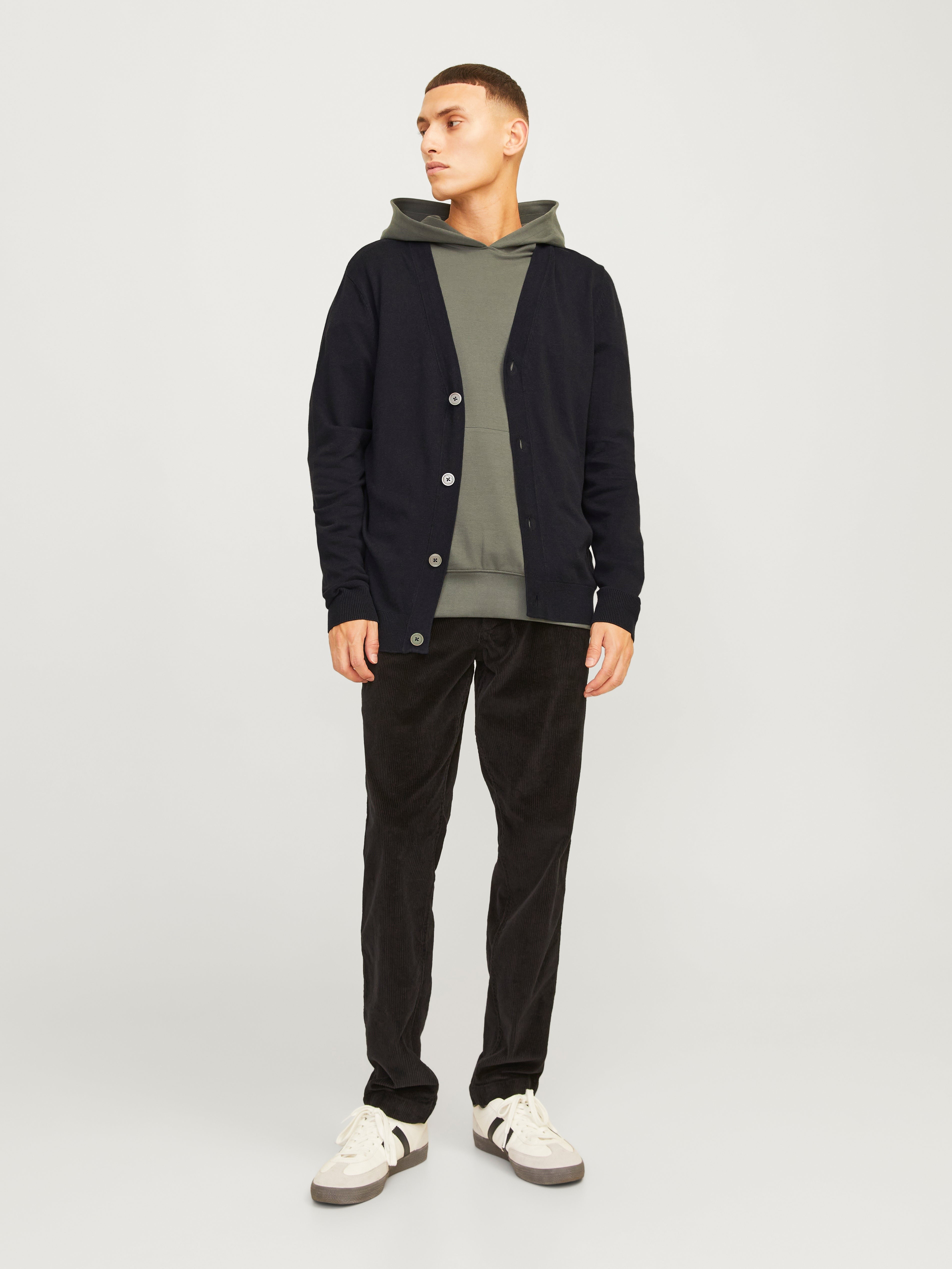JACK & JONES JJEEMIL knit button cardigan in black - Image 4