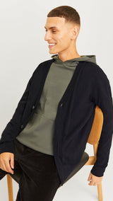 JACK & JONES JJEEMIL knit button cardigan in black - Image 7