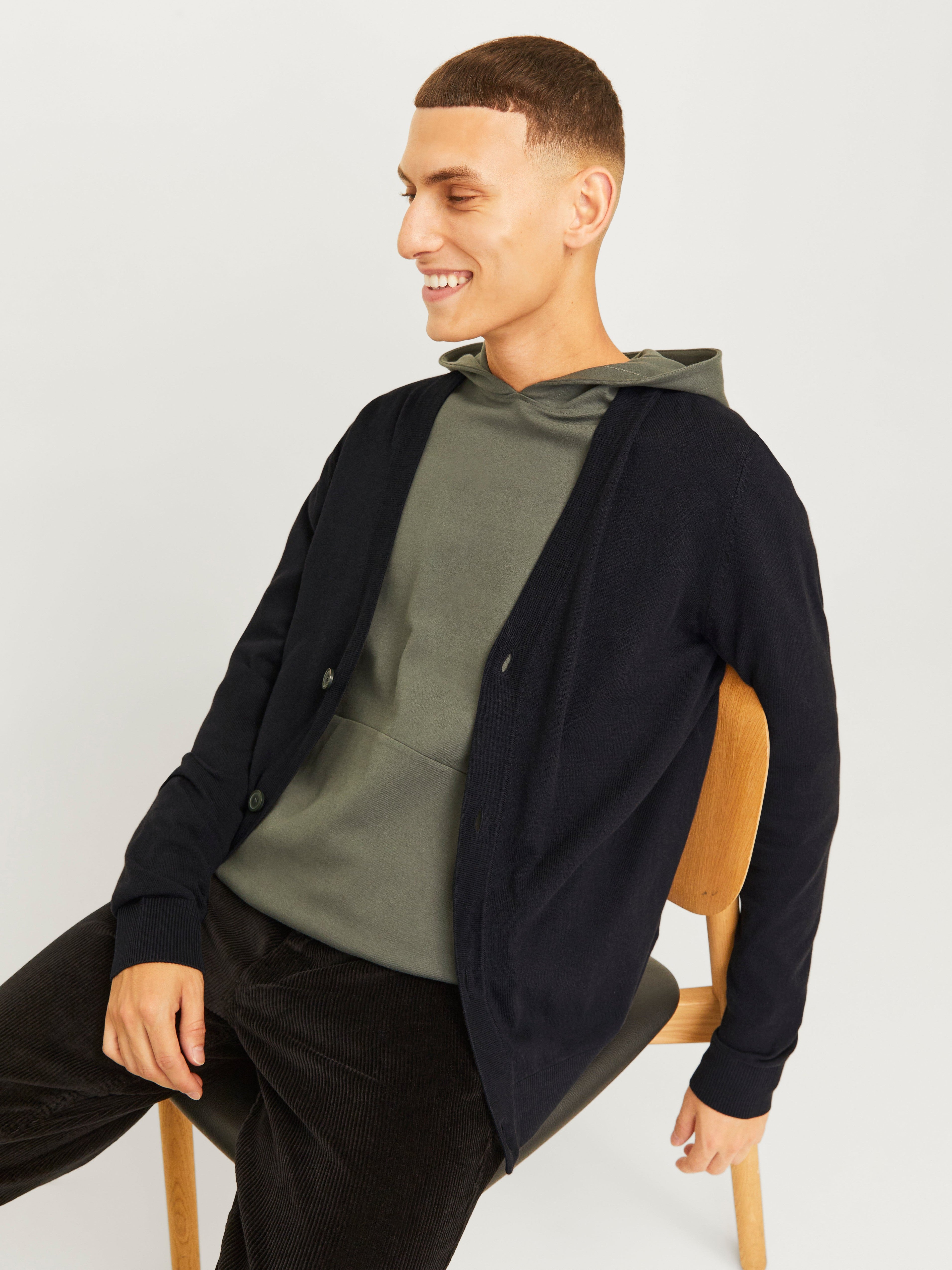 JACK & JONES JJEEMIL knit button cardigan in black - Image 7