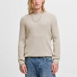 JACK & JONES JJEEMIL knit cable crew neck in oatmeal melange - Image 1