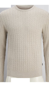 JACK & JONES JJEEMIL knit cable crew neck in oatmeal melange - Image 3