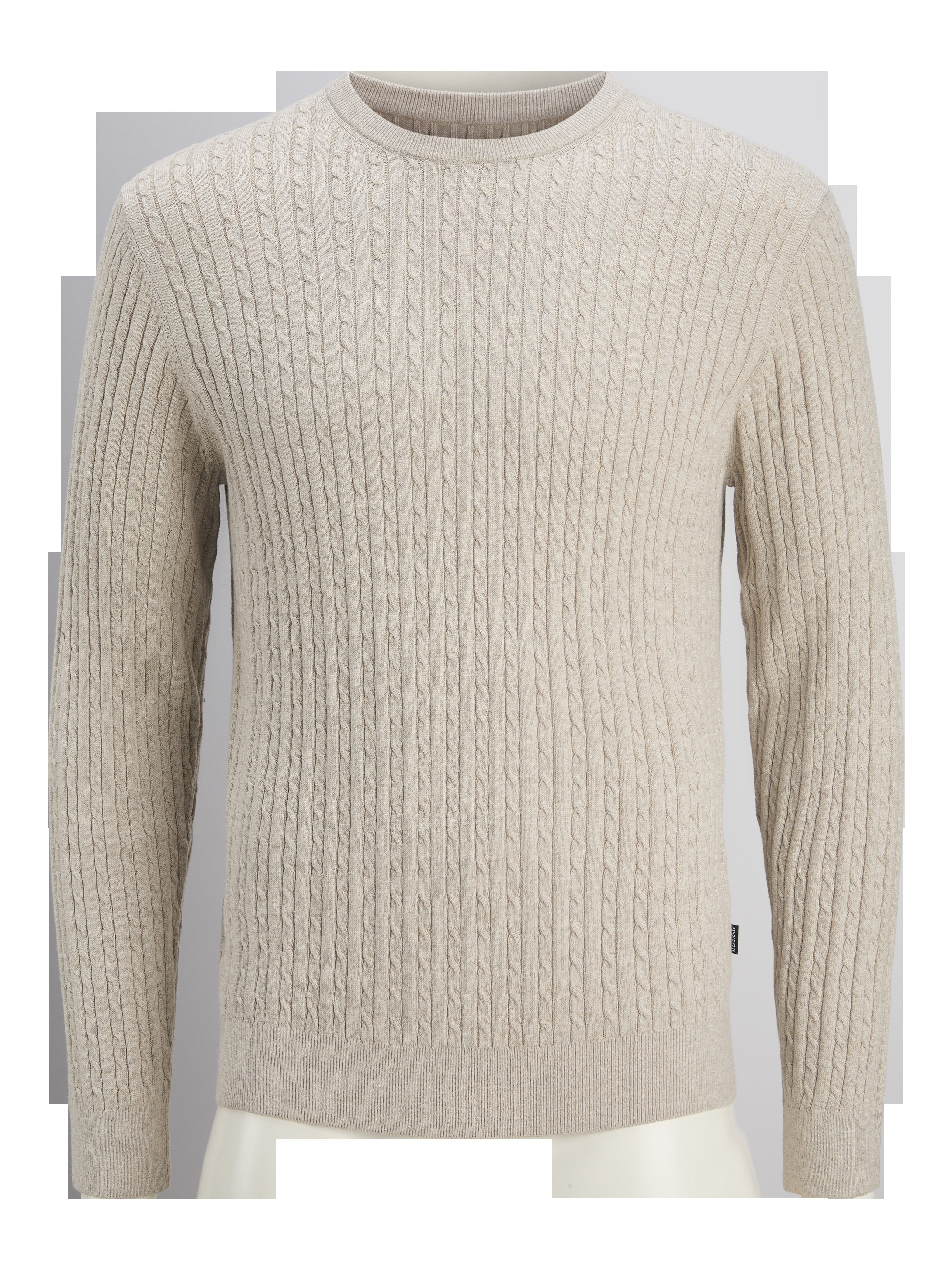 JACK & JONES JJEEMIL knit cable crew neck in oatmeal melange - Image 3