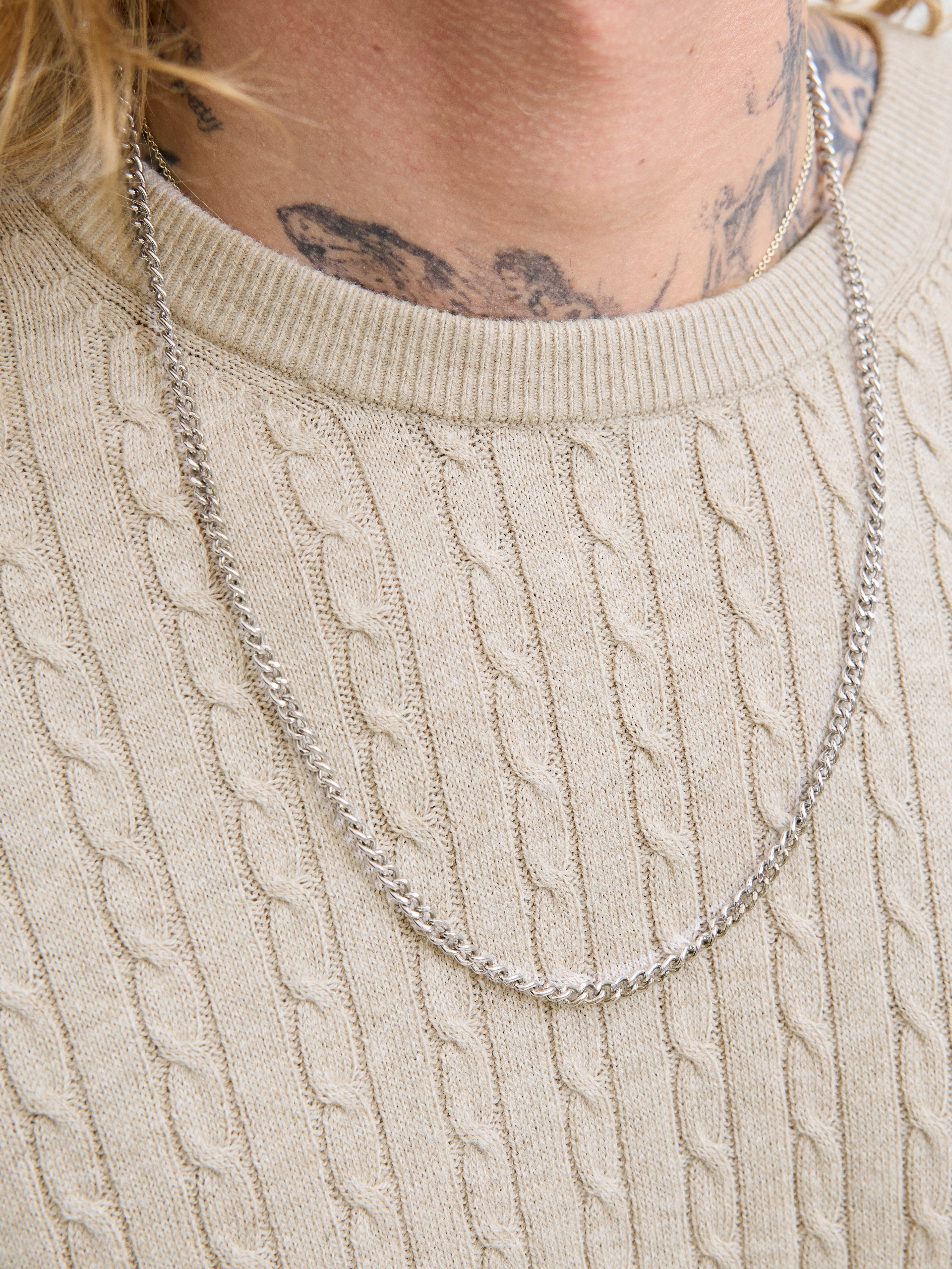 JACK & JONES JJEEMIL knit cable crew neck in oatmeal melange - Image 5