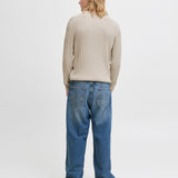 JACK & JONES JJEEMIL knit cable crew neck in oatmeal melange - Image 2