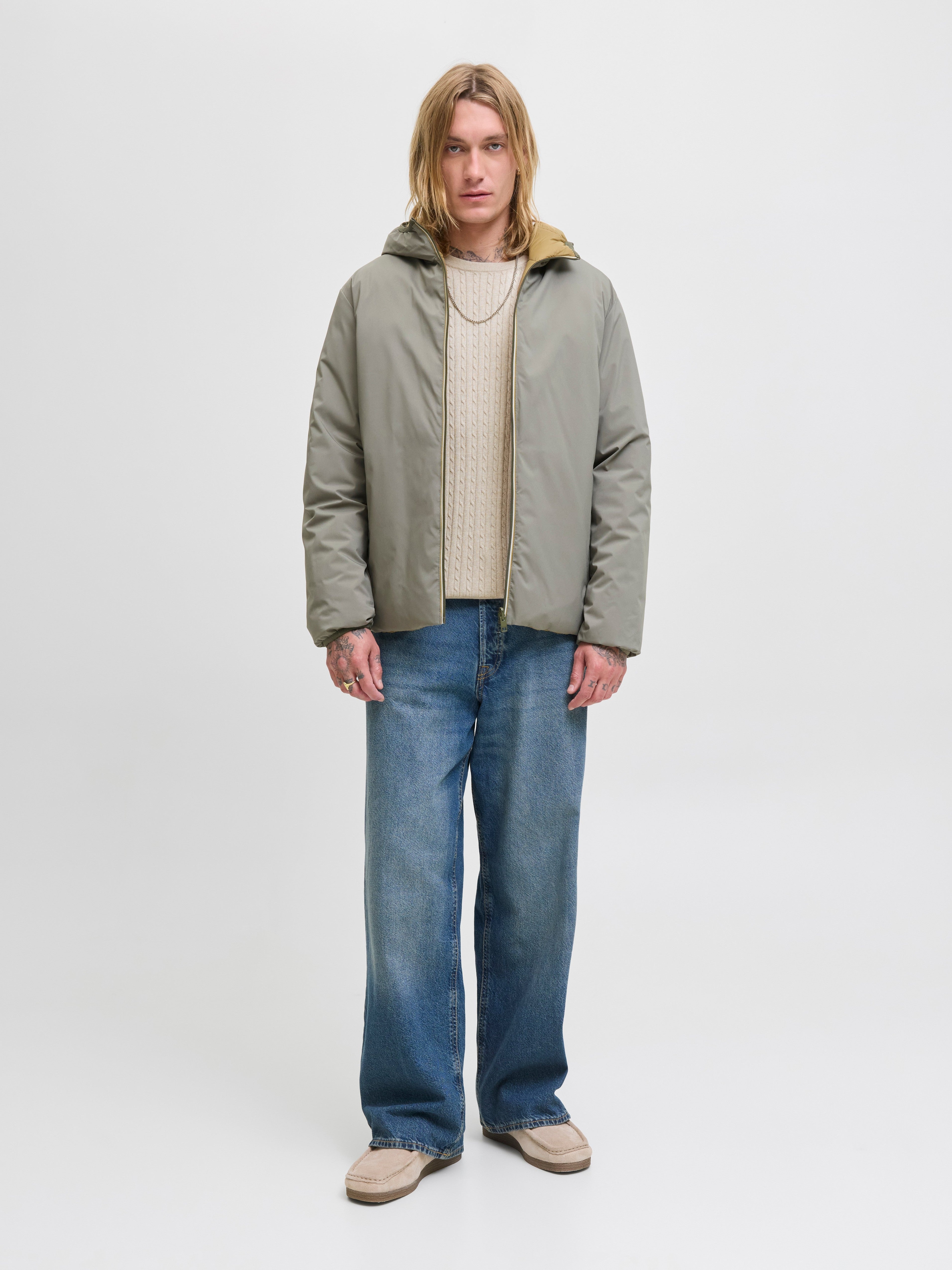 JACK & JONES JJEEMIL knit cable crew neck in oatmeal melange - Image 4