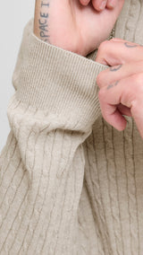 JACK & JONES JJEEMIL knit cable crew neck in oatmeal melange - Image 6