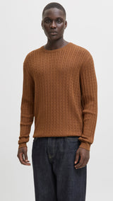 JACK & JONES JJEEMIL knit cable crew neck in monks robe - Image 1