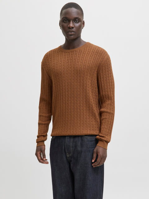 JACK & JONES JJEEMIL knit cable crew neck in monks robe