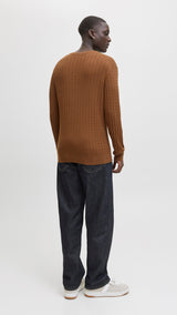 JACK & JONES JJEEMIL knit cable crew neck in monks robe - Image 2