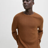 JACK & JONES JJEEMIL knit cable crew neck in monks robe - Image 7