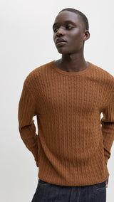 JACK & JONES JJEEMIL knit cable crew neck in monks robe - Image 7