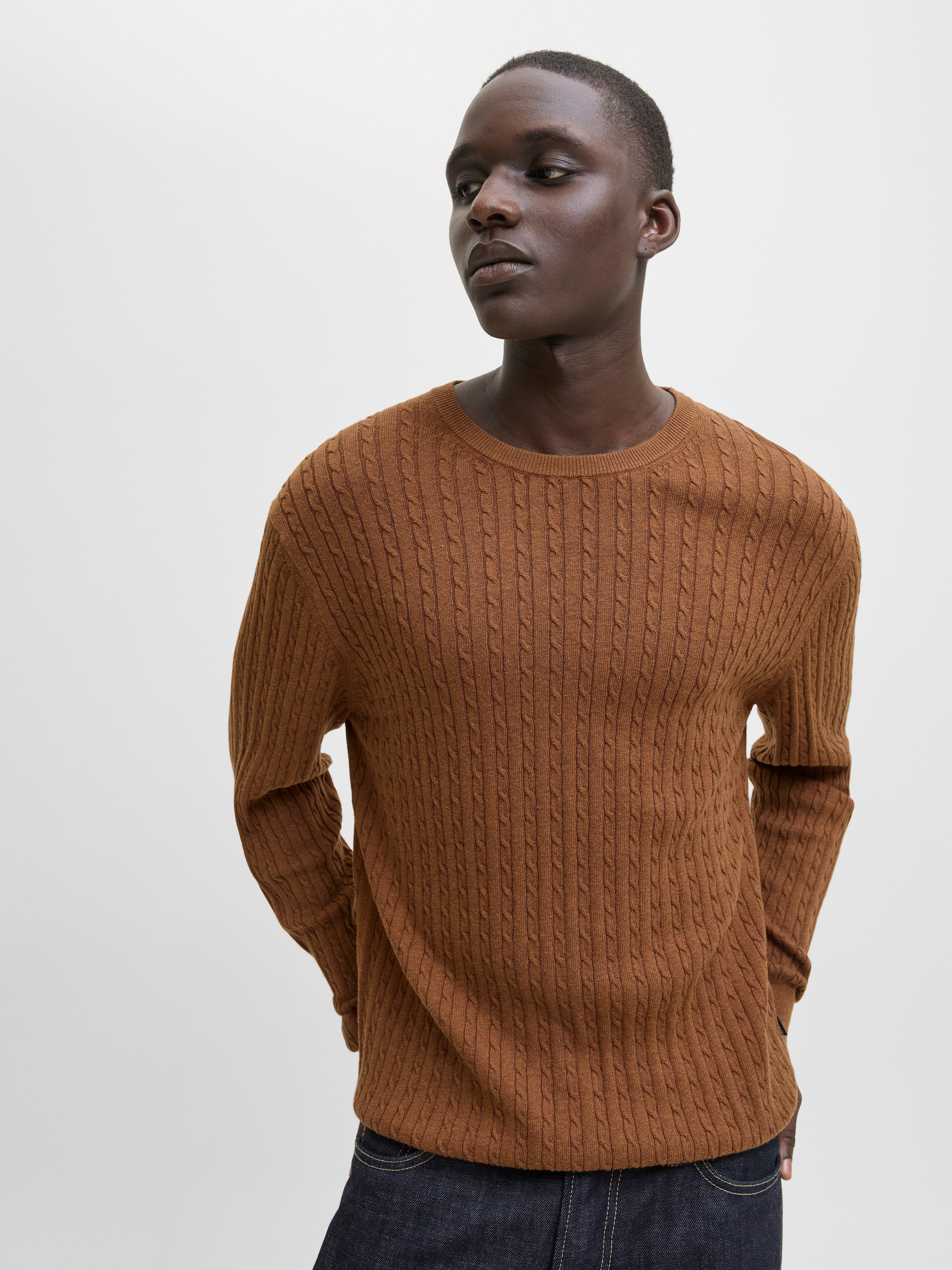 JACK & JONES JJEEMIL knit cable crew neck in monks robe - Image 7