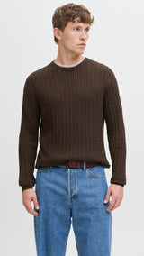 JACK & JONES JJEEMIL knit cable crew neck in mulch twist - Image 1