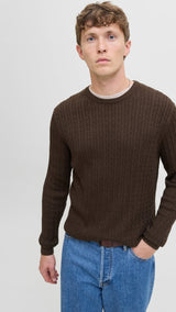 JACK & JONES JJEEMIL knit cable crew neck in mulch twist - Image 7